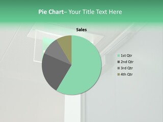 A Green And White Sign Hanging From A Ceiling PowerPoint Template