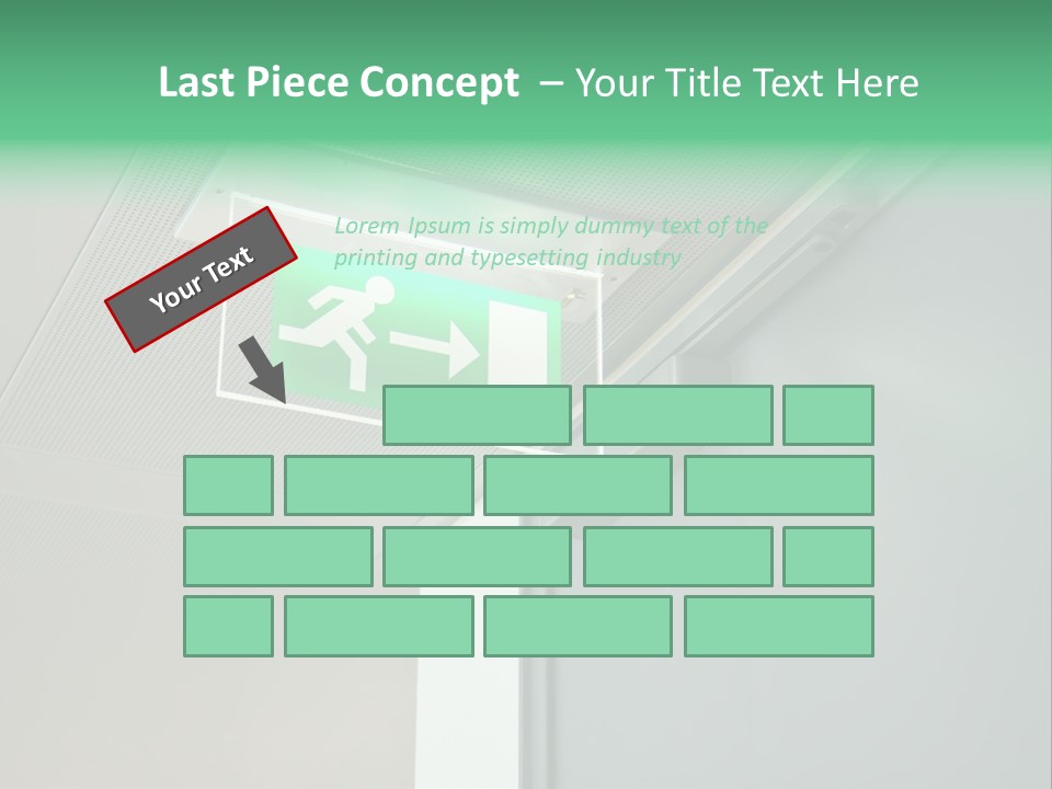 A Green And White Sign Hanging From A Ceiling PowerPoint Template