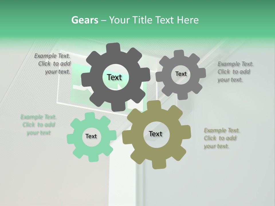 A Green And White Sign Hanging From A Ceiling PowerPoint Template