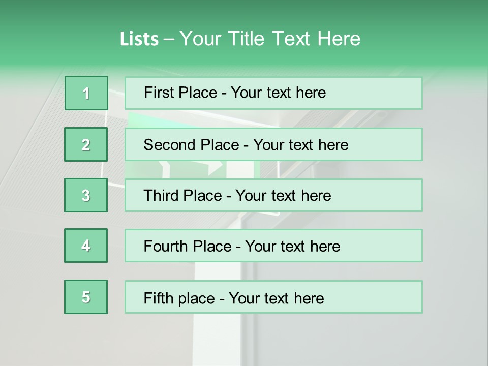 A Green And White Sign Hanging From A Ceiling PowerPoint Template