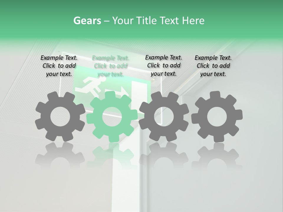 A Green And White Sign Hanging From A Ceiling PowerPoint Template