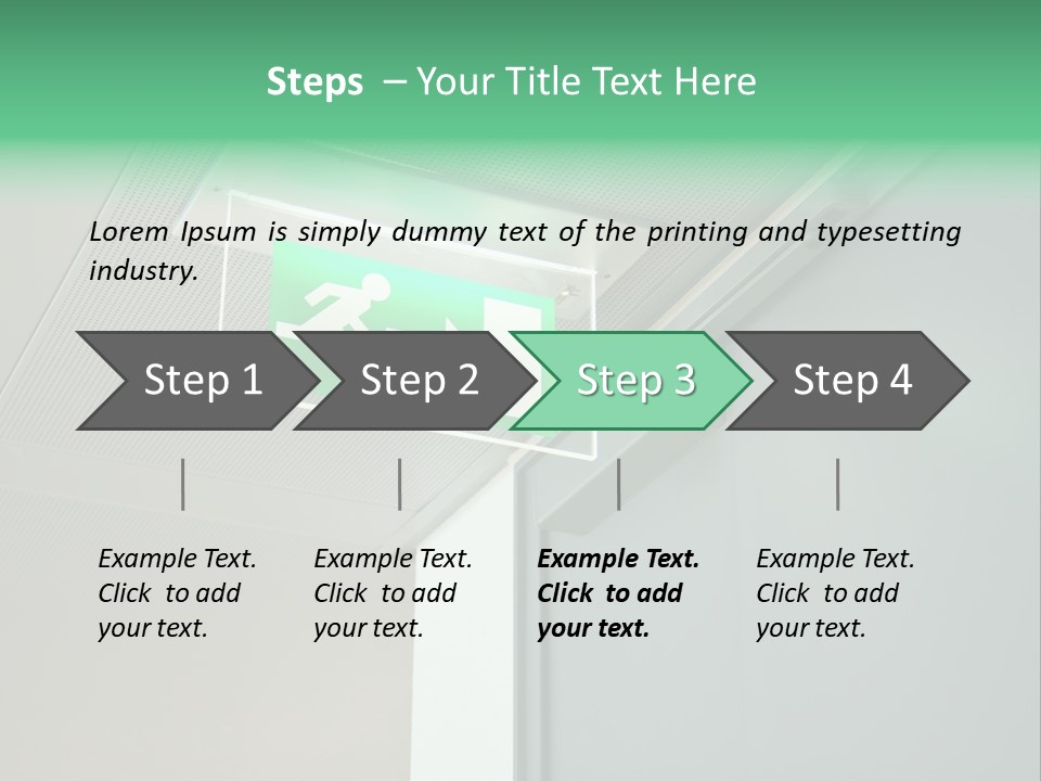 A Green And White Sign Hanging From A Ceiling PowerPoint Template