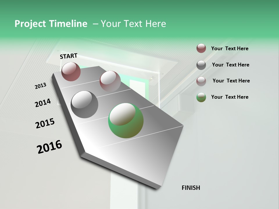 A Green And White Sign Hanging From A Ceiling PowerPoint Template