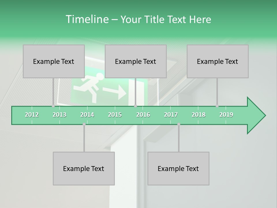 A Green And White Sign Hanging From A Ceiling PowerPoint Template