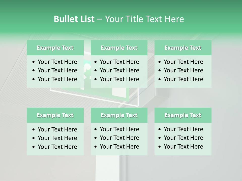 A Green And White Sign Hanging From A Ceiling PowerPoint Template