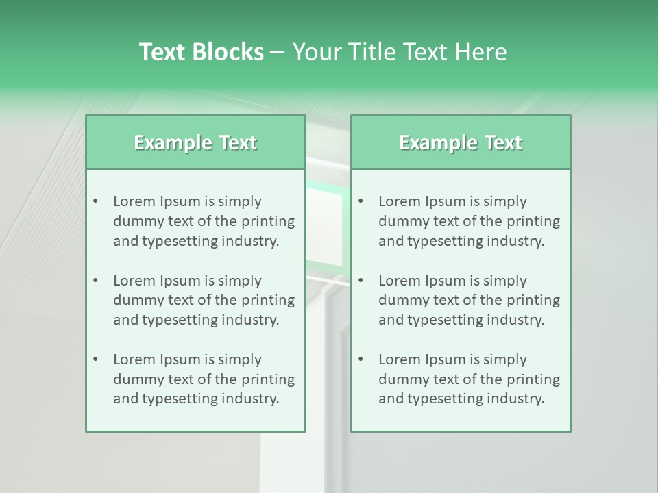 A Green And White Sign Hanging From A Ceiling PowerPoint Template