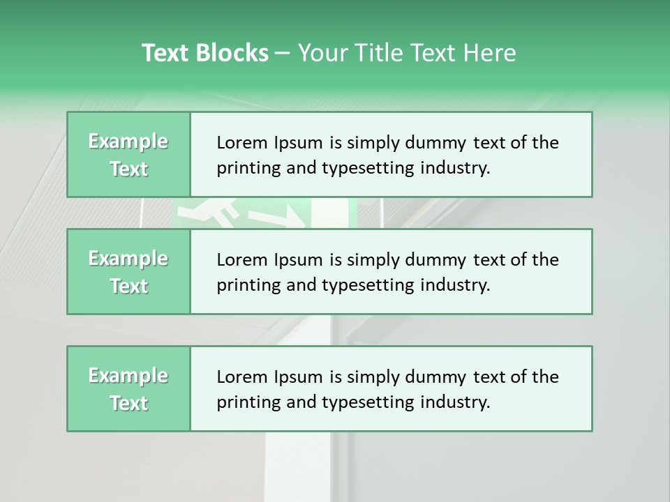 A Green And White Sign Hanging From A Ceiling PowerPoint Template