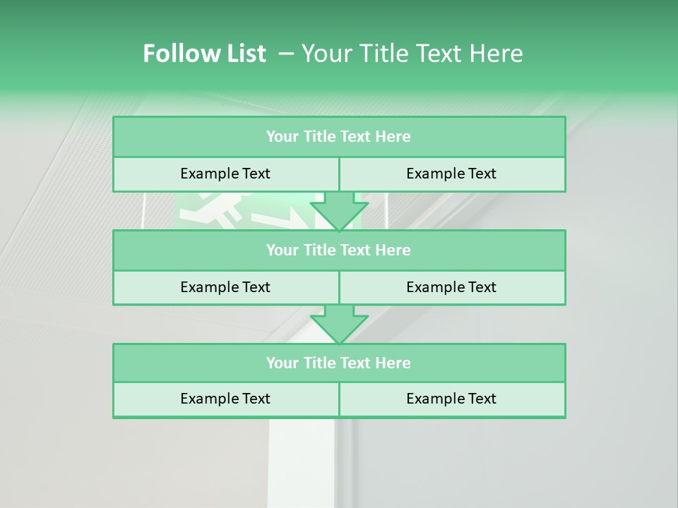 A Green And White Sign Hanging From A Ceiling PowerPoint Template