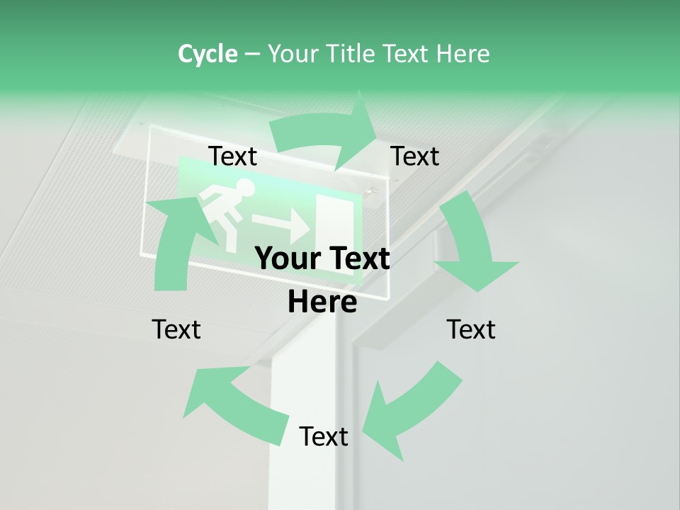 A Green And White Sign Hanging From A Ceiling PowerPoint Template