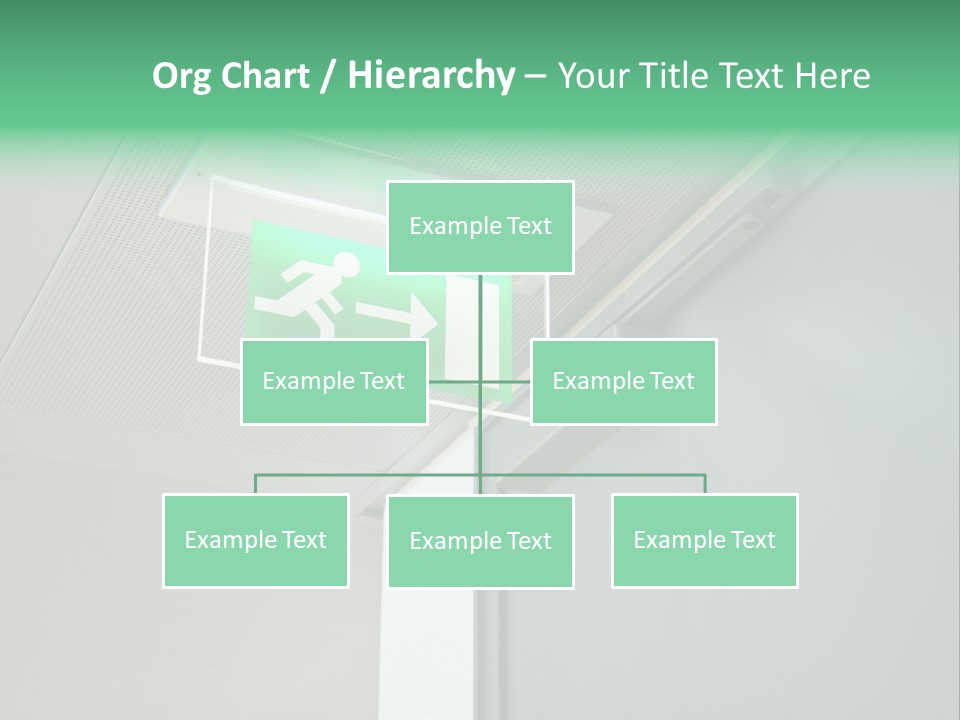 A Green And White Sign Hanging From A Ceiling PowerPoint Template