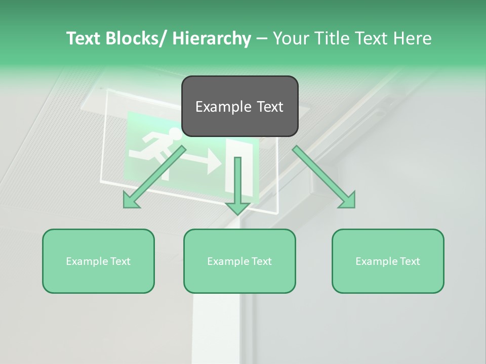 A Green And White Sign Hanging From A Ceiling PowerPoint Template