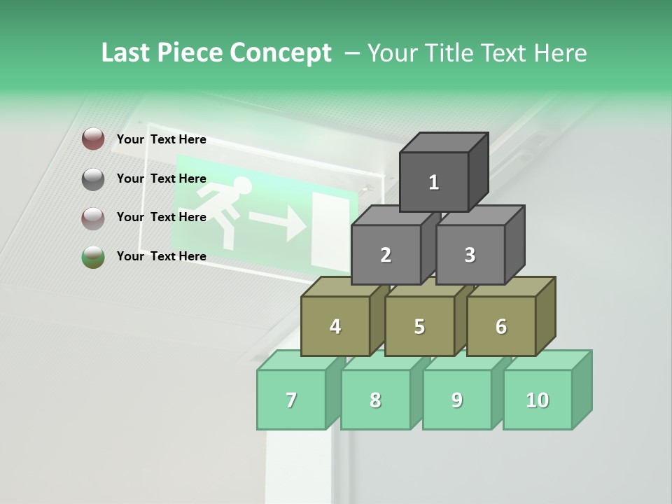 A Green And White Sign Hanging From A Ceiling PowerPoint Template