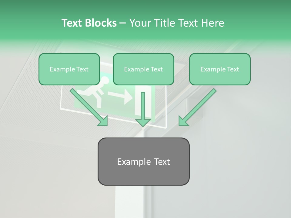 A Green And White Sign Hanging From A Ceiling PowerPoint Template