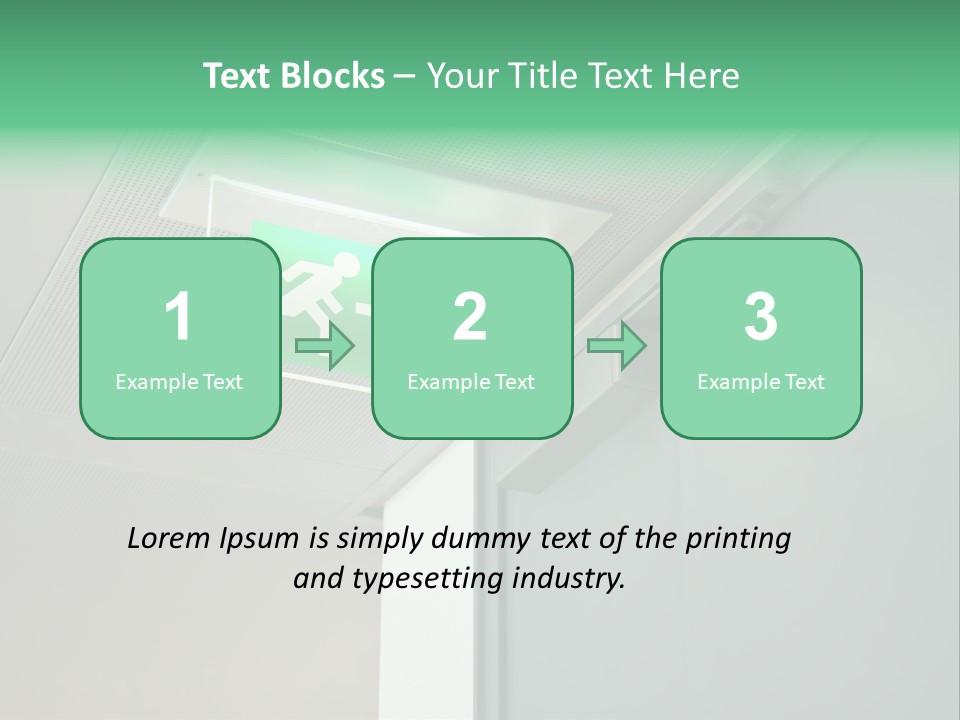 A Green And White Sign Hanging From A Ceiling PowerPoint Template