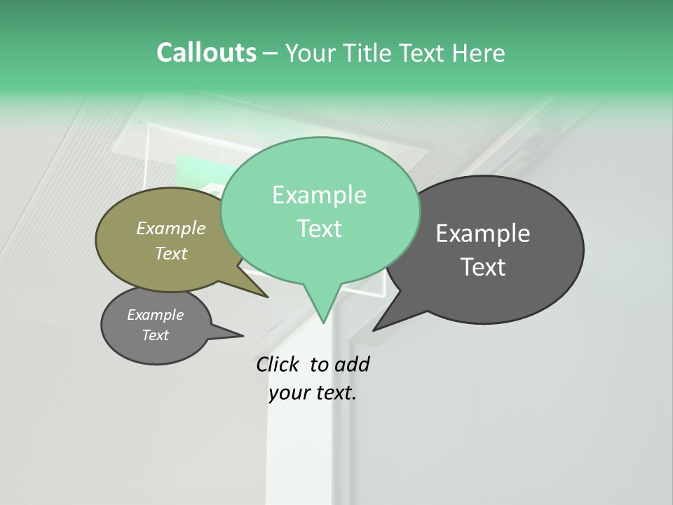 A Green And White Sign Hanging From A Ceiling PowerPoint Template