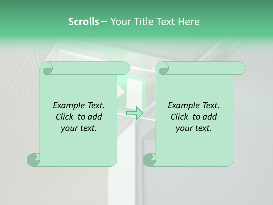 A Green And White Sign Hanging From A Ceiling PowerPoint Template