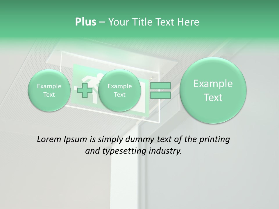 A Green And White Sign Hanging From A Ceiling PowerPoint Template