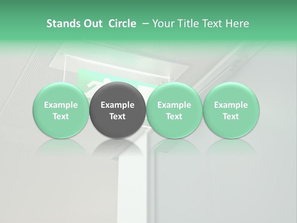A Green And White Sign Hanging From A Ceiling PowerPoint Template