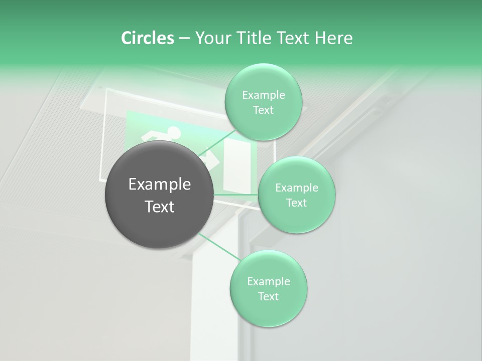 A Green And White Sign Hanging From A Ceiling PowerPoint Template