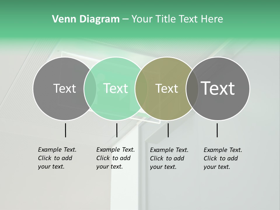 A Green And White Sign Hanging From A Ceiling PowerPoint Template