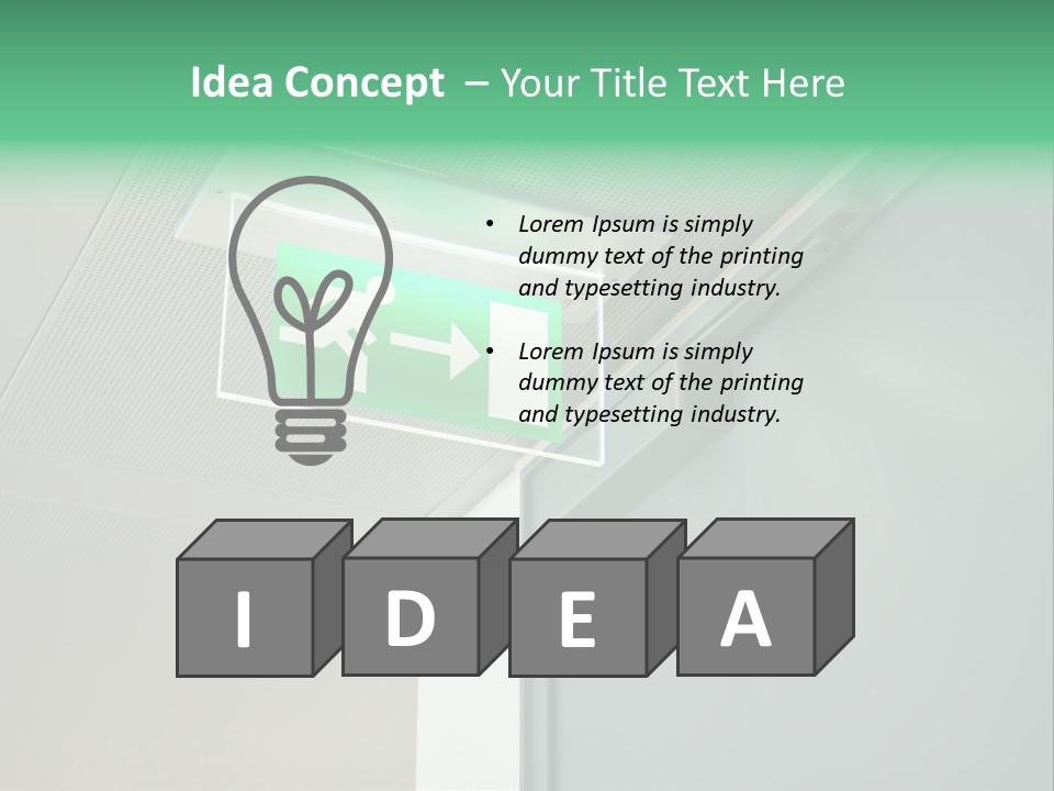 A Green And White Sign Hanging From A Ceiling PowerPoint Template