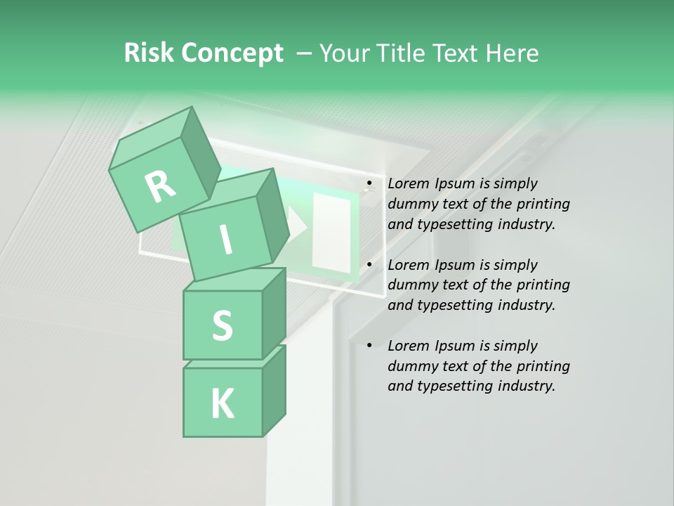 A Green And White Sign Hanging From A Ceiling PowerPoint Template