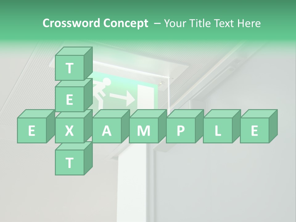A Green And White Sign Hanging From A Ceiling PowerPoint Template