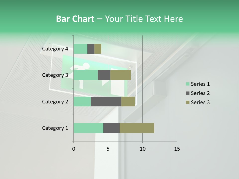 A Green And White Sign Hanging From A Ceiling PowerPoint Template