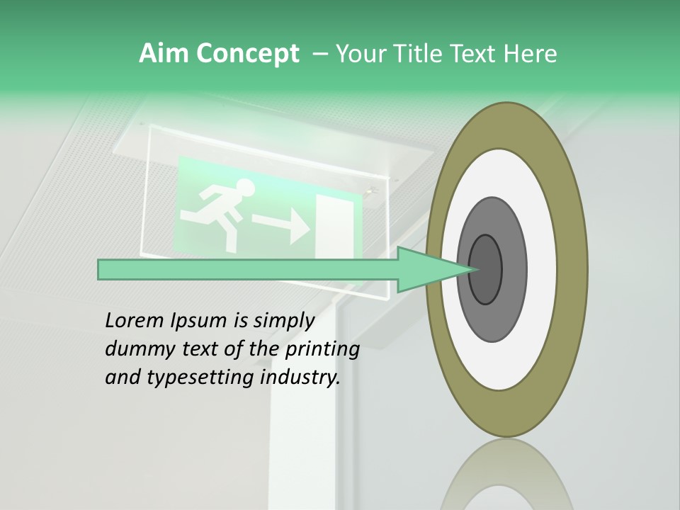 A Green And White Sign Hanging From A Ceiling PowerPoint Template