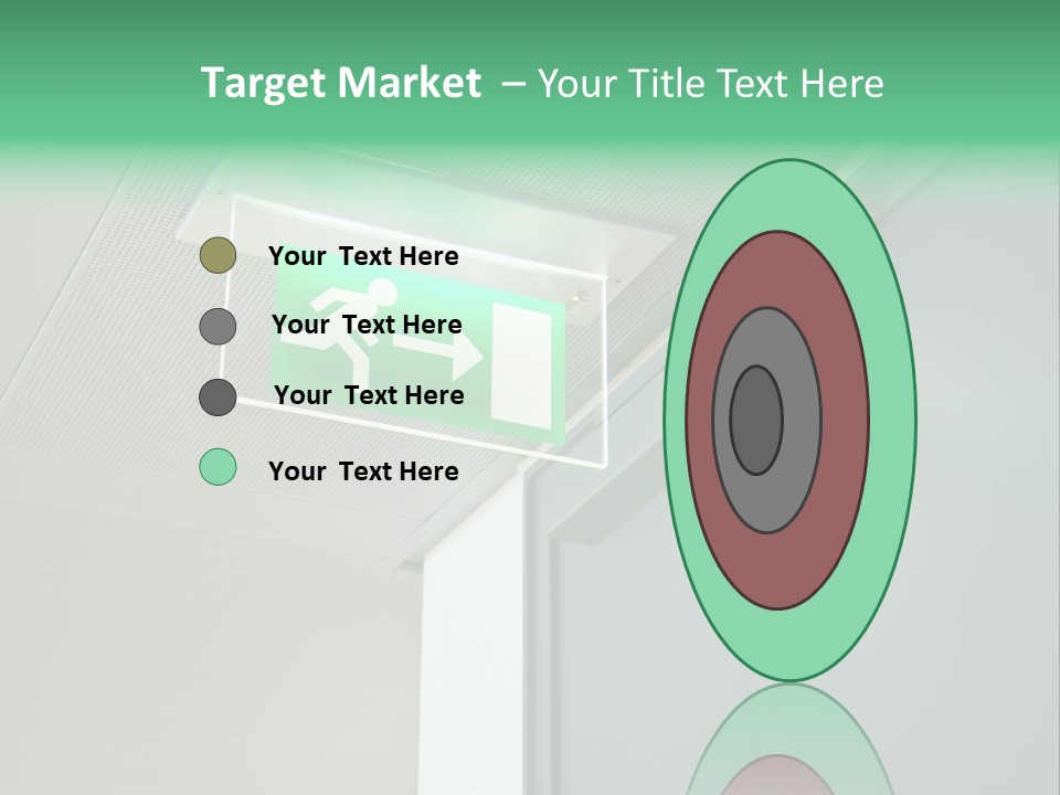 A Green And White Sign Hanging From A Ceiling PowerPoint Template