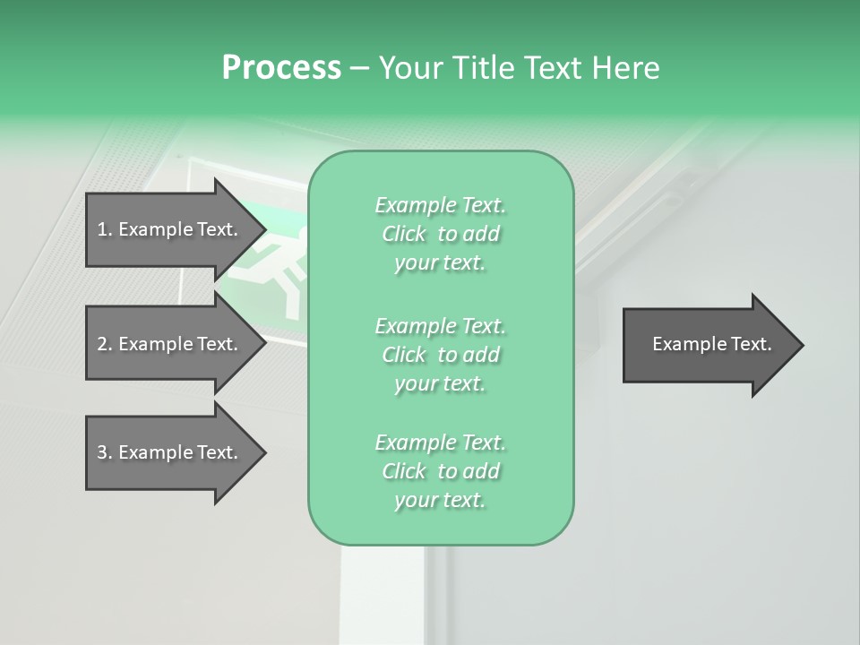 A Green And White Sign Hanging From A Ceiling PowerPoint Template