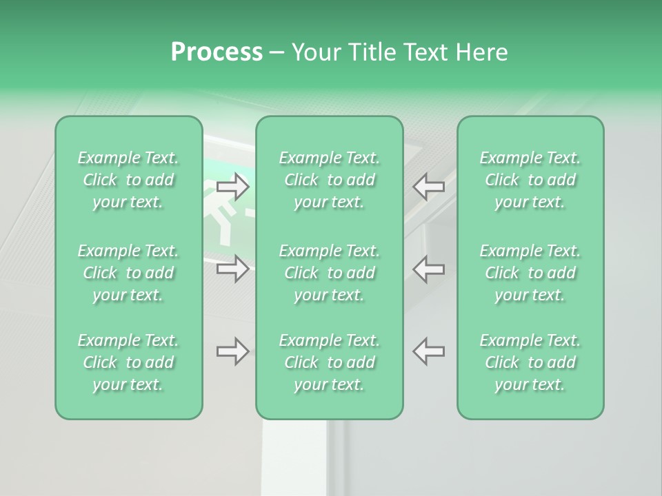 A Green And White Sign Hanging From A Ceiling PowerPoint Template