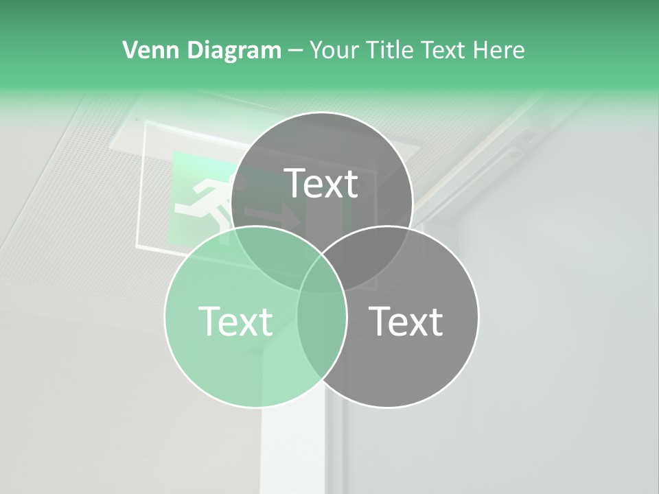 A Green And White Sign Hanging From A Ceiling PowerPoint Template