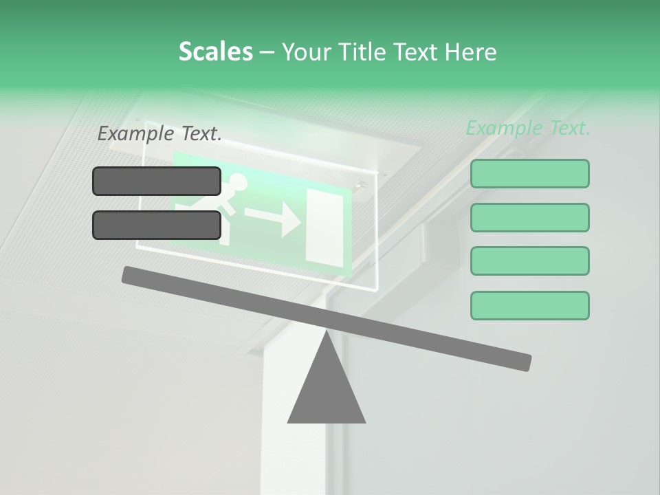 A Green And White Sign Hanging From A Ceiling PowerPoint Template