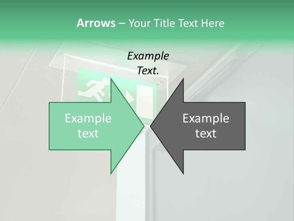 A Green And White Sign Hanging From A Ceiling PowerPoint Template