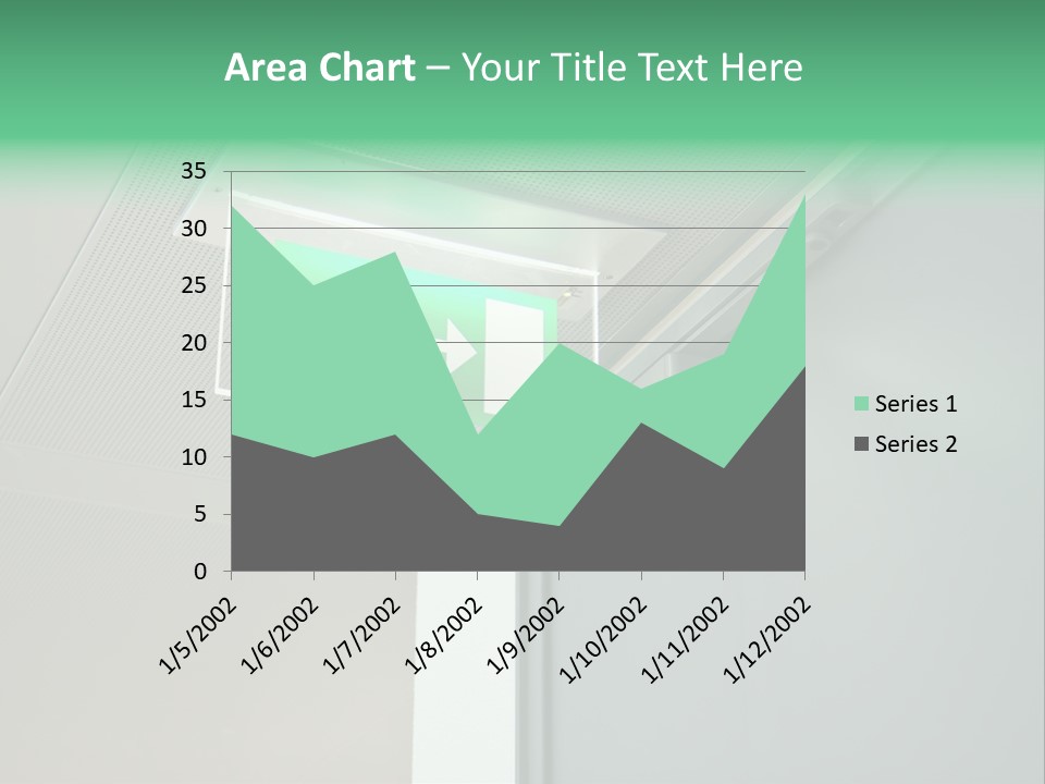 A Green And White Sign Hanging From A Ceiling PowerPoint Template