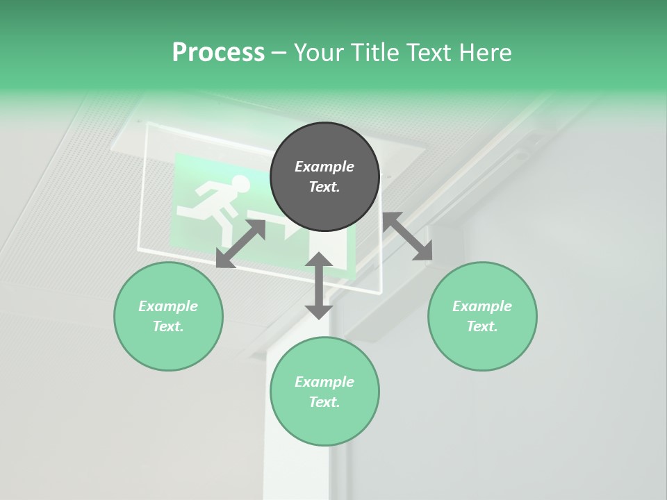 A Green And White Sign Hanging From A Ceiling PowerPoint Template