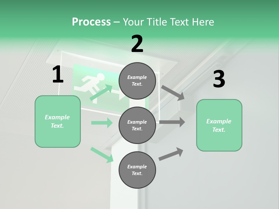 A Green And White Sign Hanging From A Ceiling PowerPoint Template