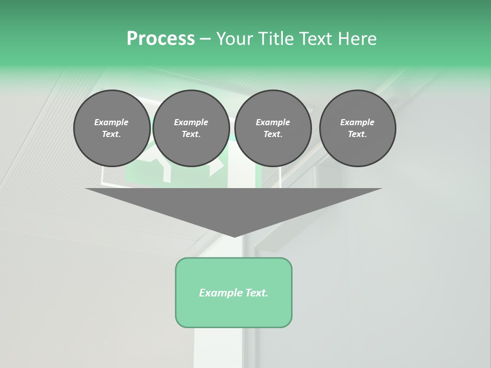 A Green And White Sign Hanging From A Ceiling PowerPoint Template