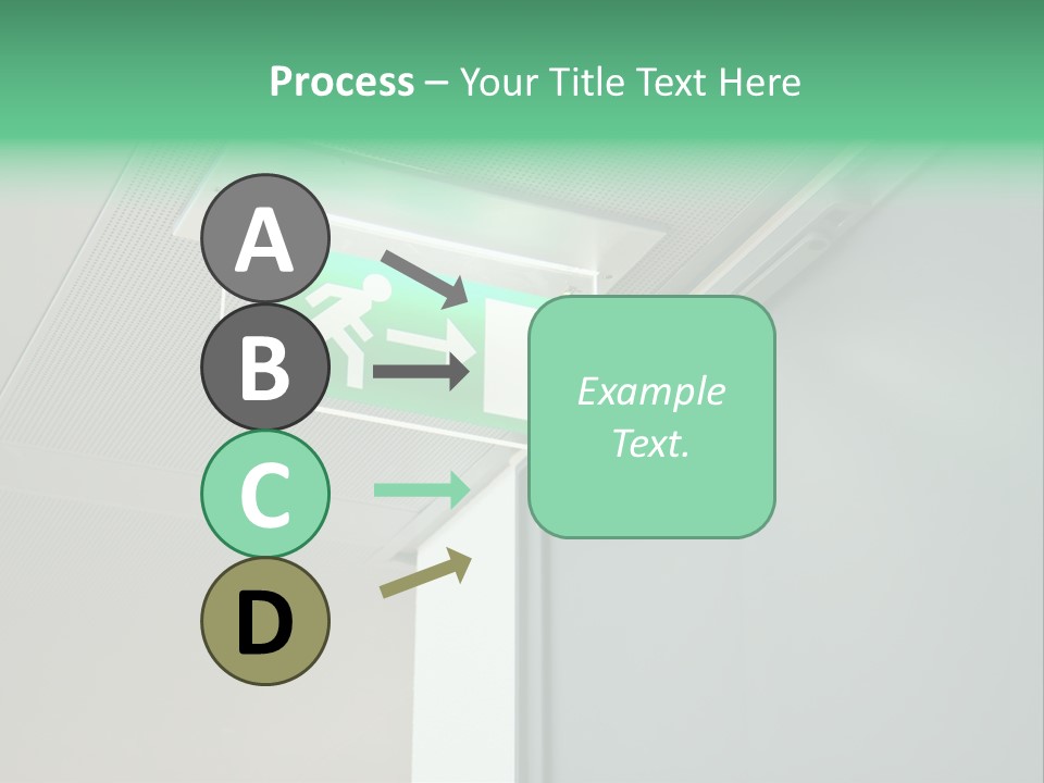 A Green And White Sign Hanging From A Ceiling PowerPoint Template