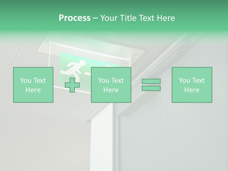 A Green And White Sign Hanging From A Ceiling PowerPoint Template
