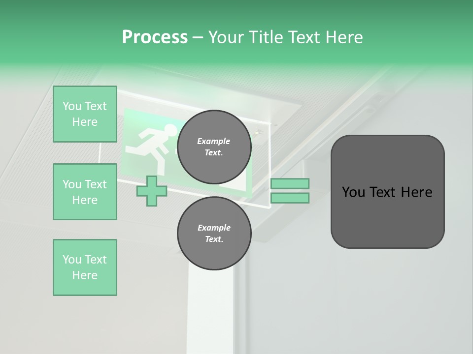 A Green And White Sign Hanging From A Ceiling PowerPoint Template