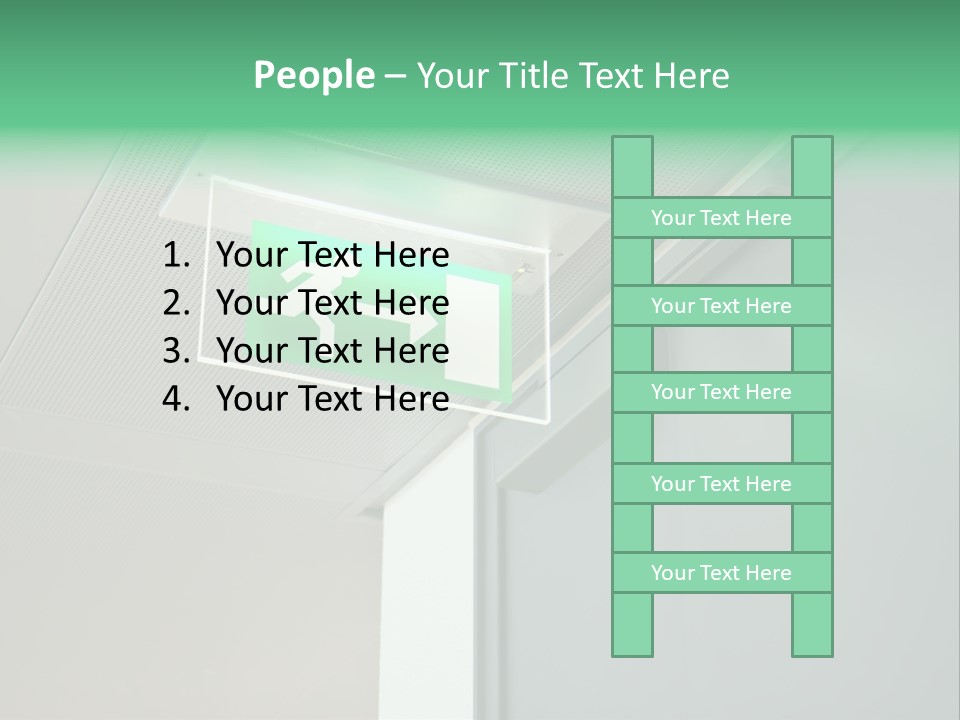 A Green And White Sign Hanging From A Ceiling PowerPoint Template