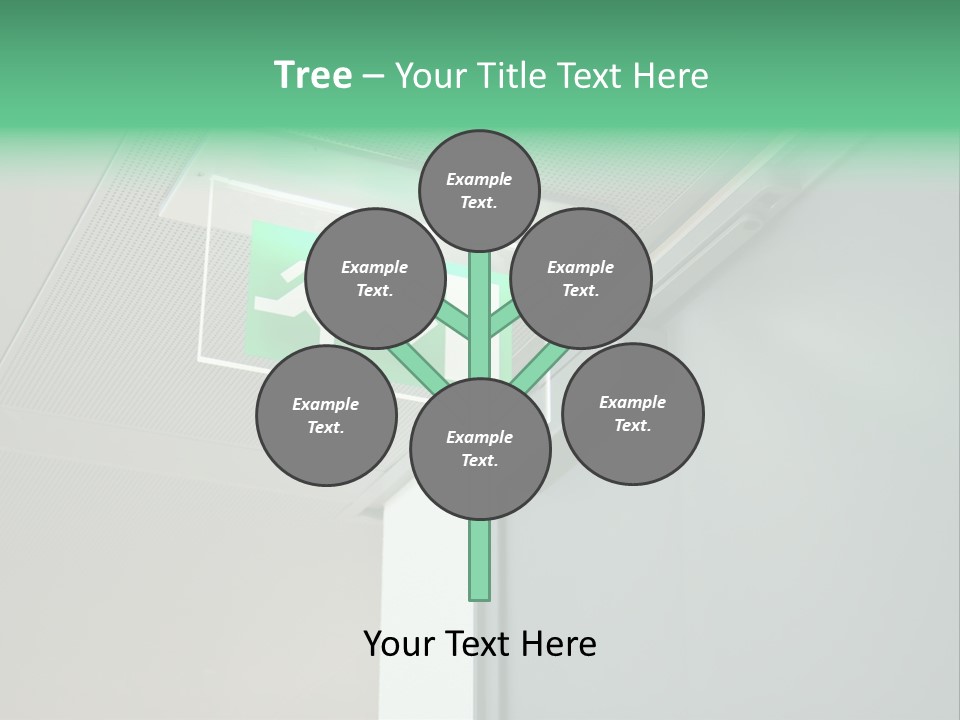 A Green And White Sign Hanging From A Ceiling PowerPoint Template
