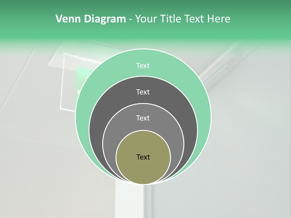 A Green And White Sign Hanging From A Ceiling PowerPoint Template