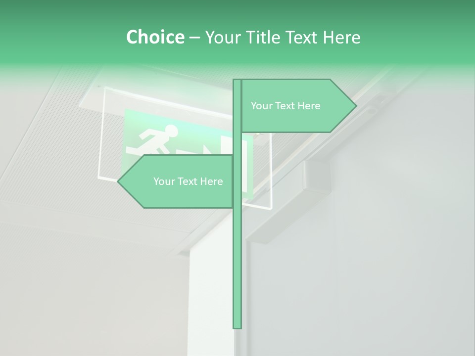 A Green And White Sign Hanging From A Ceiling PowerPoint Template
