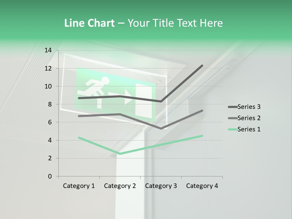 A Green And White Sign Hanging From A Ceiling PowerPoint Template