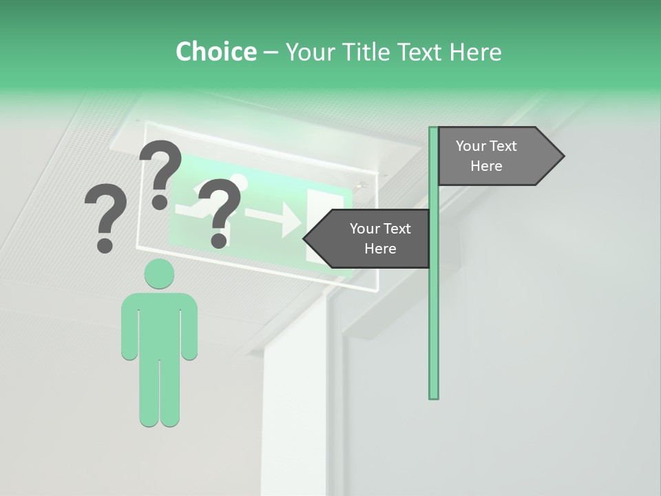 A Green And White Sign Hanging From A Ceiling PowerPoint Template