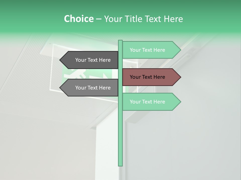 A Green And White Sign Hanging From A Ceiling PowerPoint Template