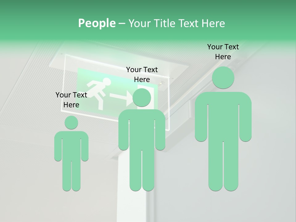 A Green And White Sign Hanging From A Ceiling PowerPoint Template